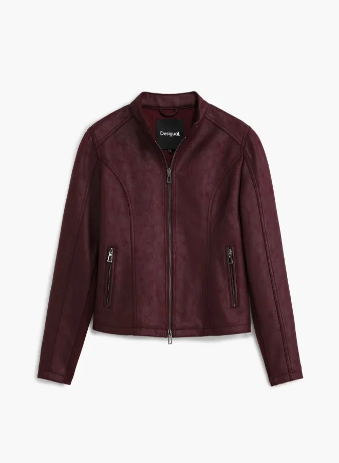 Desigual Brown Combined Faux Leather Jacket for Women | Best Price UAE